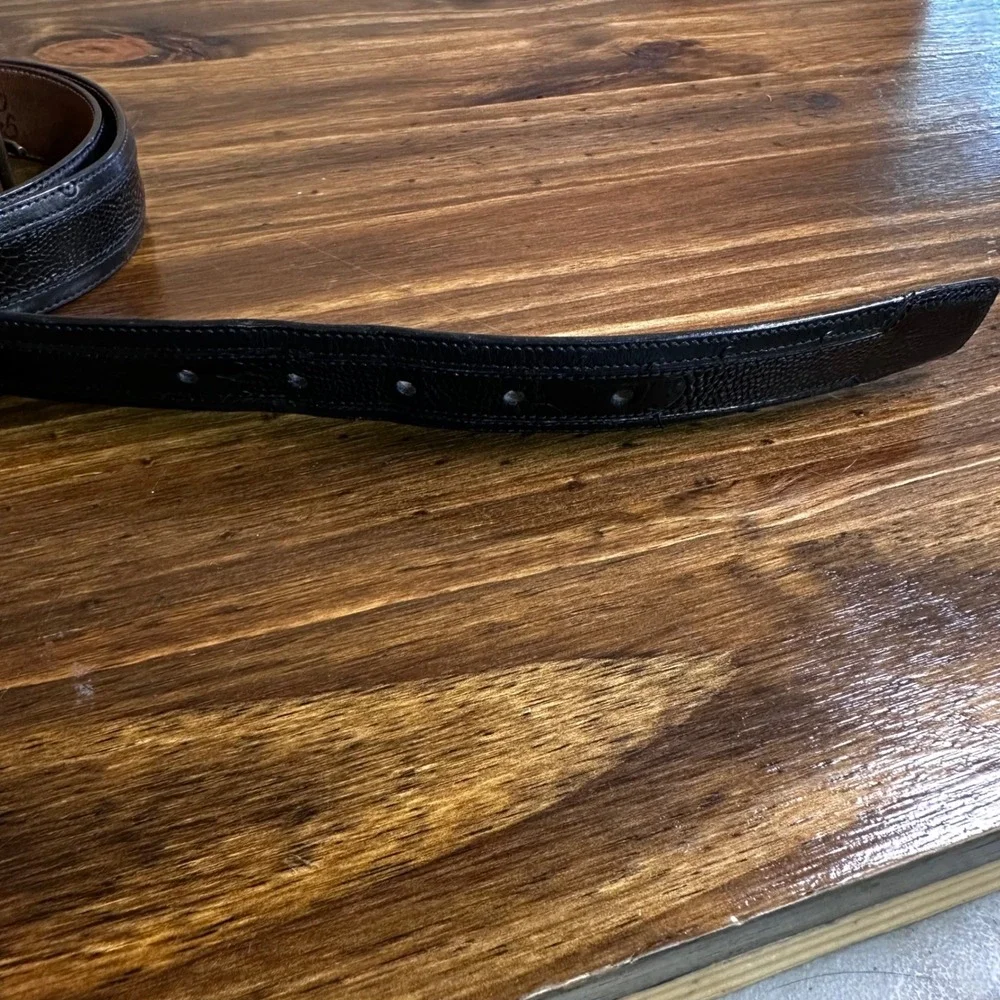 Avventura Mens Black Genuine Ostrich Leather Belt 38 Made in Spain Solid Brass